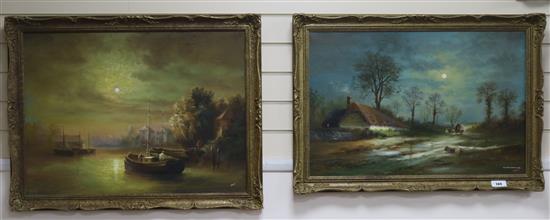 Wheeler, pair of oils on canvas, Old Maids Cottage, Lee and river landscape 50 x 75cm